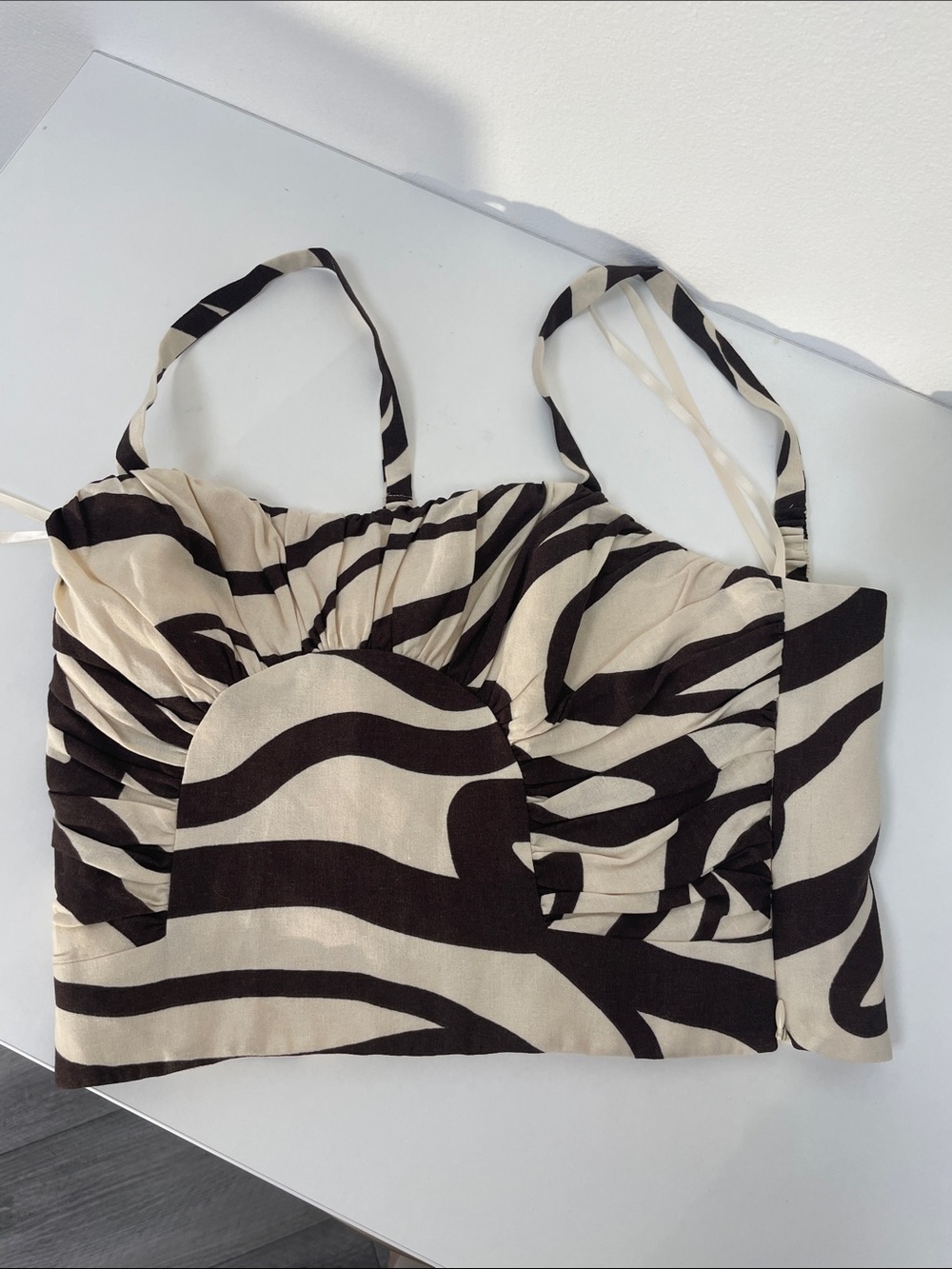 ANTONIO MELANI Black & Cream Zebra-Print Ruched Crop Top